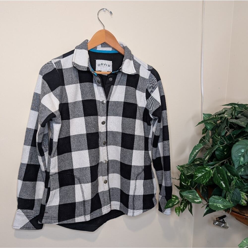 Orvis Black and White Plaid Flannel-Lined Shacket Shirt Size M